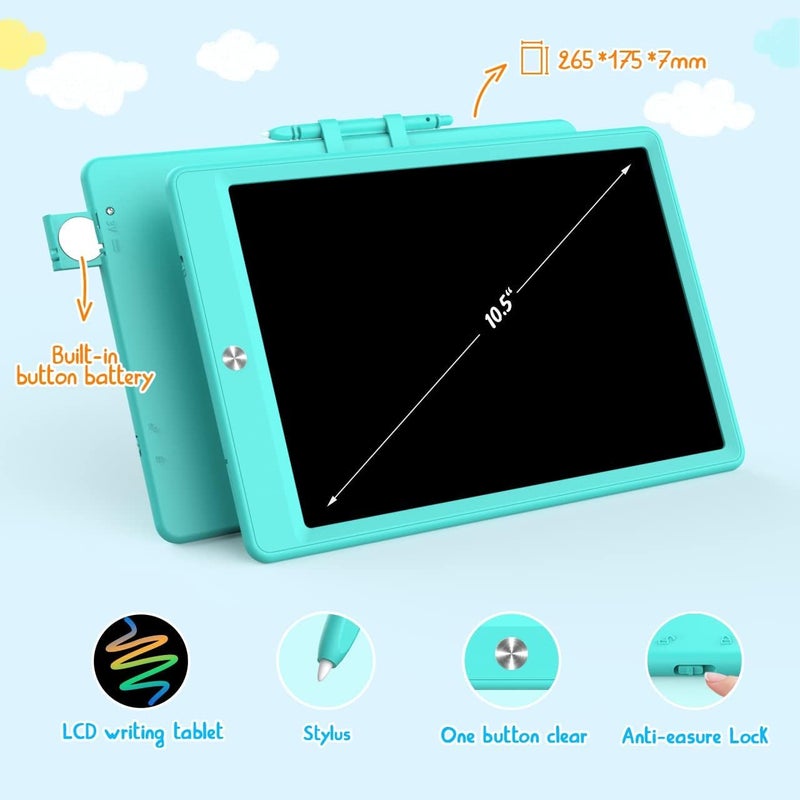 BUKEBU لوحة كتابة LCD، لوحة رسم ملونة، جهاز لوحي إلكتروني للرسم، ألواح رسم، هدايا سفر للأطفال من 3 إلى 8 سنوات (10.5 بوصة، أزرق&أزرق) - Image 3